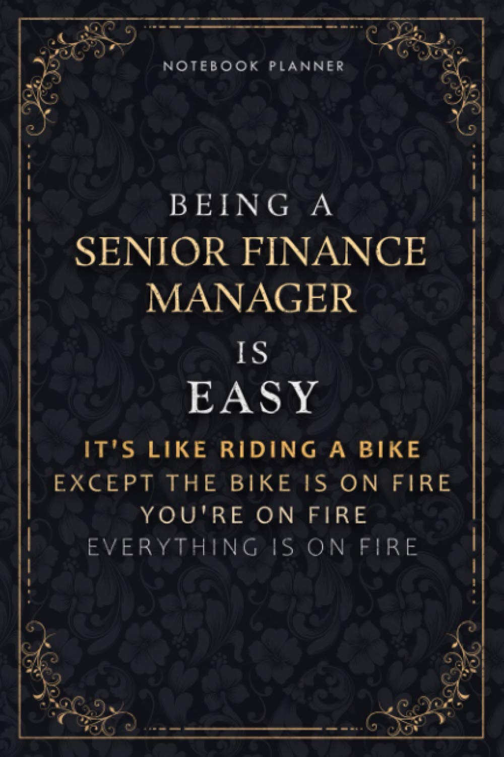 Notebook Planner Being A Senior Finance Manager Is Easy It's Like Riding A Bike Except The Bike Is On Fire You're On Fire Everything Is On Fire Luxury