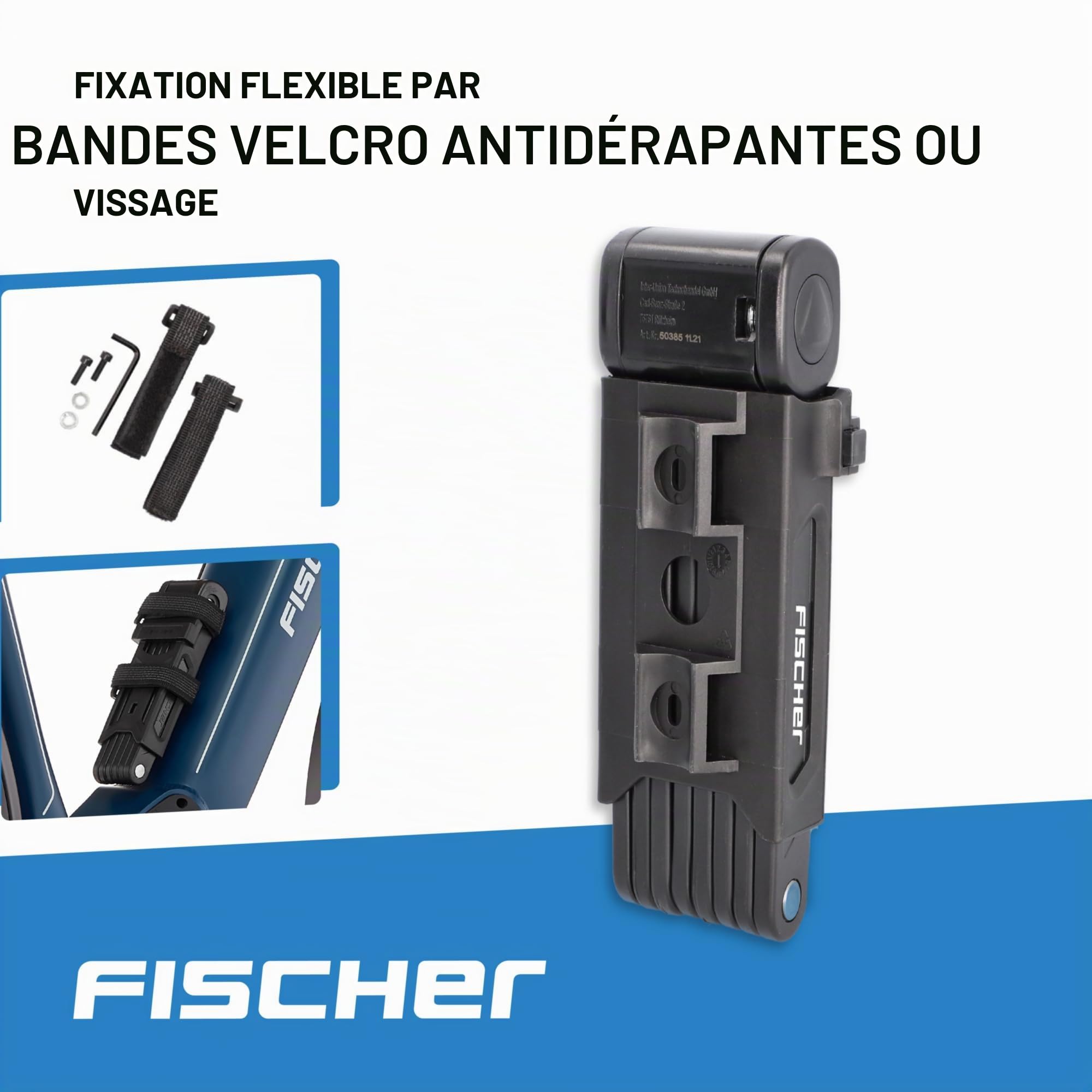 Cadenas Pliable Fischer avec Support et 2 clés de sécurité.