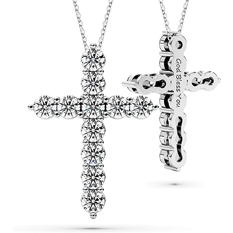 Moissanite Cross Necklace for Women Faith Pendant Christian Gifts Rodium Sterling S...