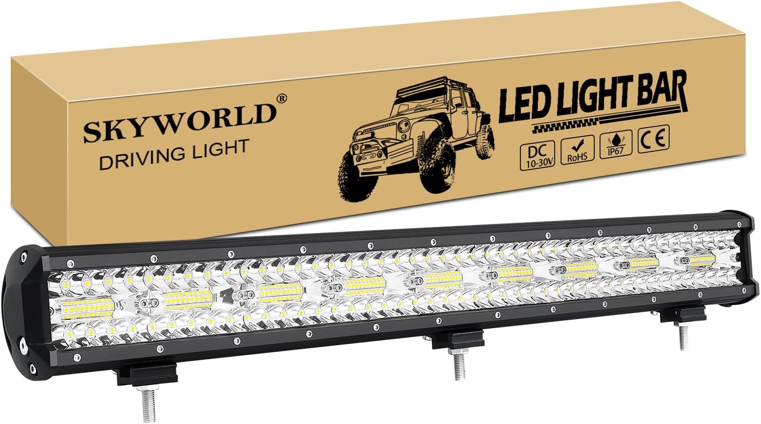 SKYWORLD 8D LED Work Light Bar, 17 inch 360W Offroad Bar Lamp Driving Fog Lightbar 12V 24V Waterproof for 4x4 Car Truck Tractor ATV UTV SUV Camp Boat Lighting, 6000K White