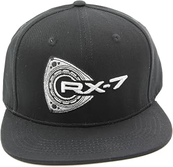 RX-7 Baseball Cap - Black Flat Brim Hat - Rotor & RX7 Logos Embroidery in Silver
