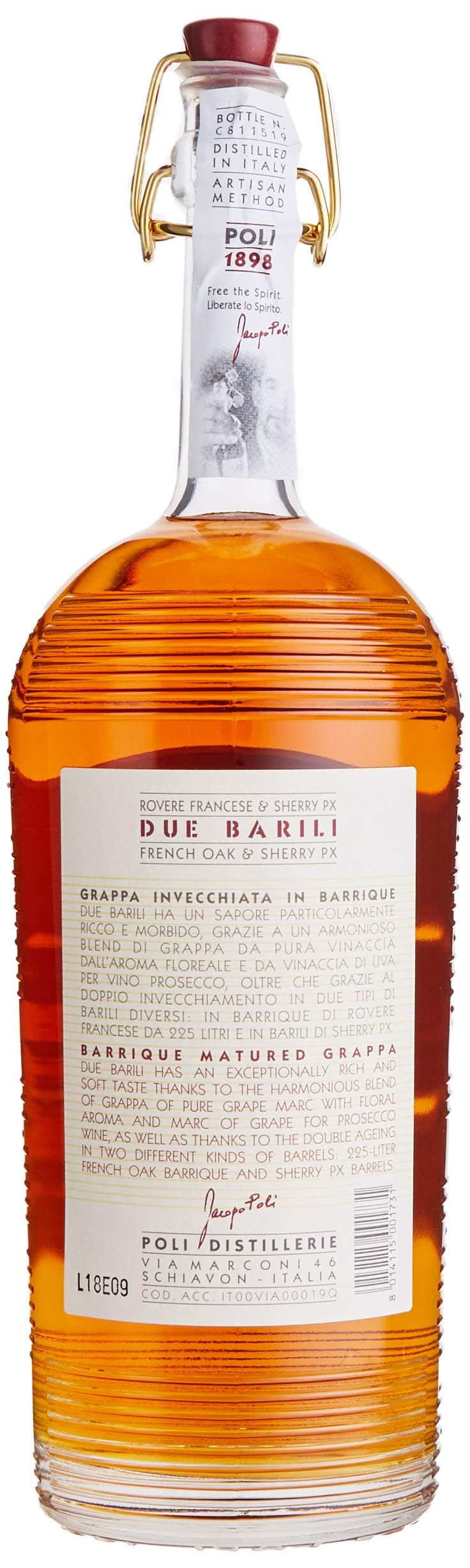 Poli, Grappa Due Barili in Tubo Legno - 700 ml