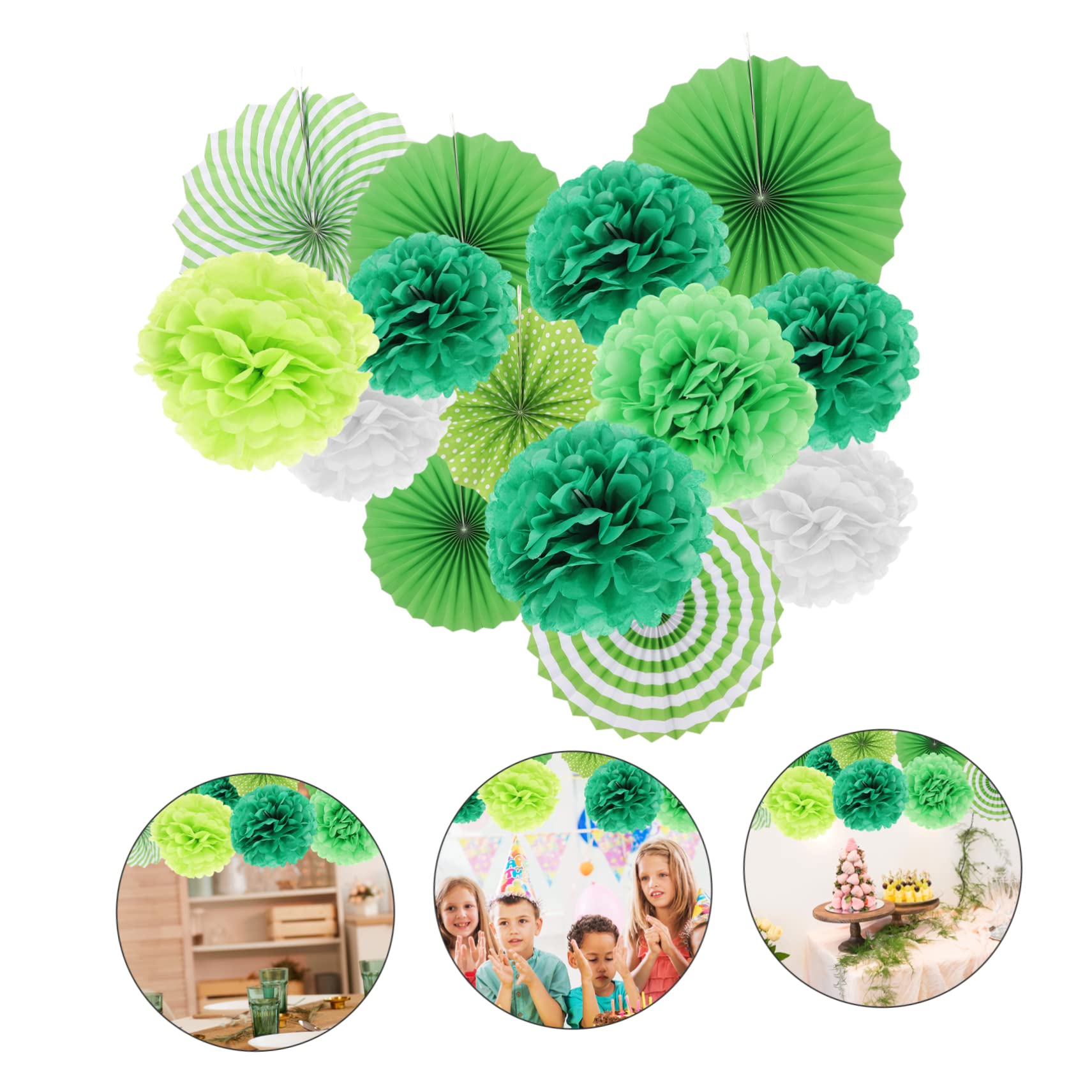 ABOOFAN 4 Sätze Teiliges Party Deko Set Grün Papierfächer Und Pompons Kombination Vielseitige Hängedekoration Für Hochzeit Geburtstag Babyparty Decke Fenster Und 14 Stück * 4