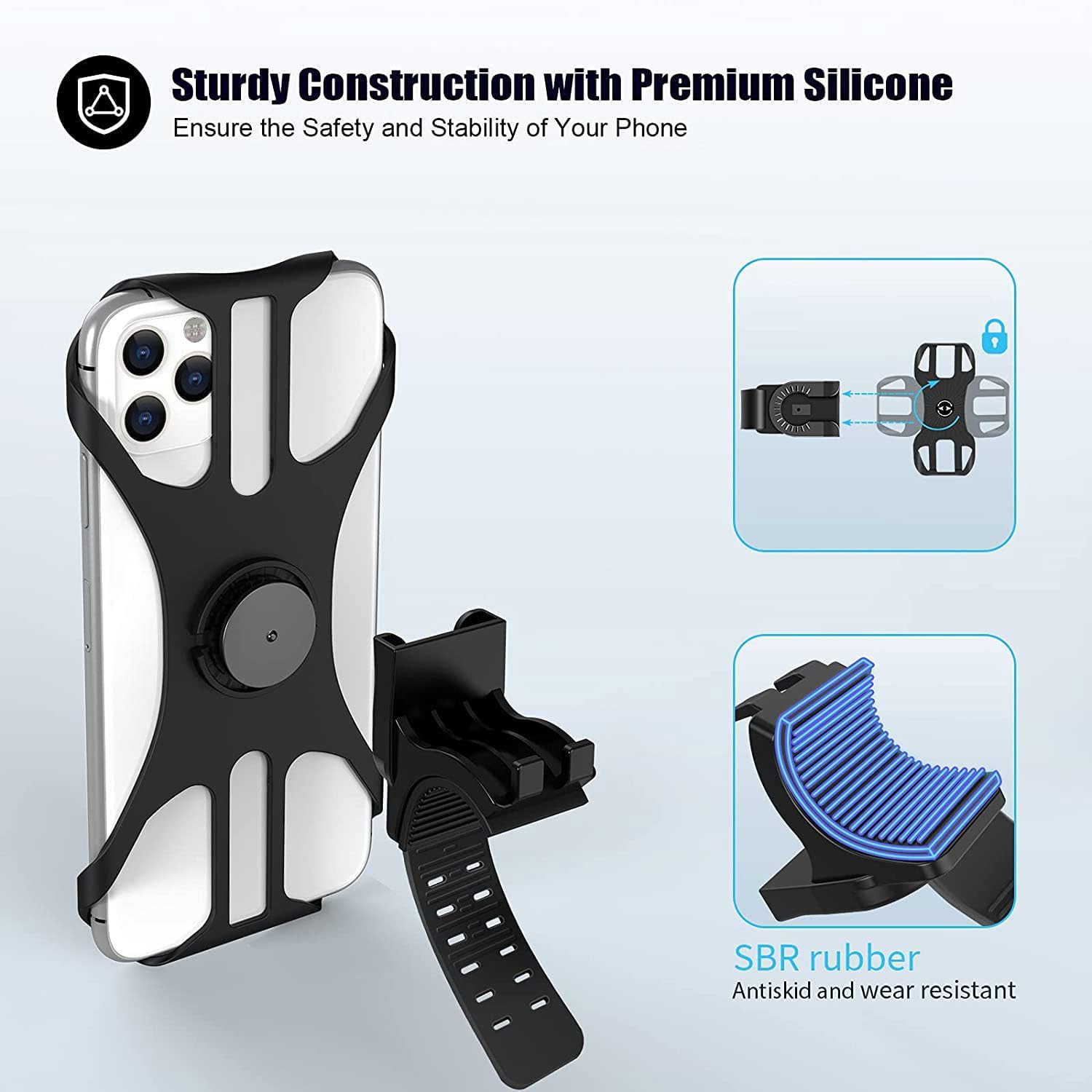 CVNRCLP Universal 360° Rotatable Detachable Bike Phone Holder, Adjustable Mount for 4" to 6.7" Smartphones - Image 3