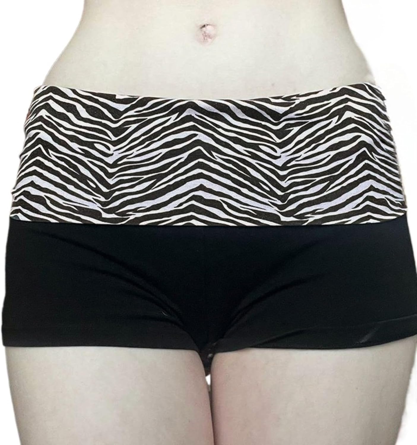 Foldover Polka Dot Zebra Patchwork Low Rise Lounge Hot Pants Stretchy Summer Bottoms Sexy Shorts