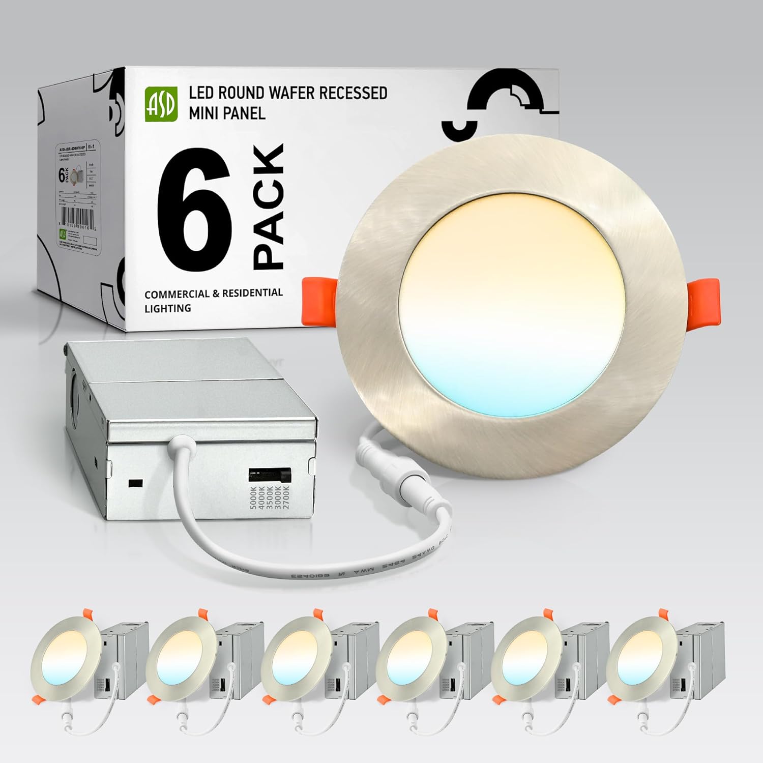 6 Pack 4″ LED Recessed Lights – Dimmable, Slim, 5 CCT, Energy Star