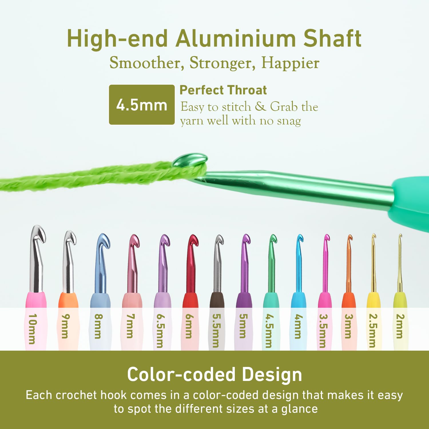 YOJOB Paquete de 1 gancho de ganchillo de 4,5 mm, súper suave y ergonómico para principiantes y avanzados (4,5 mm-US7)