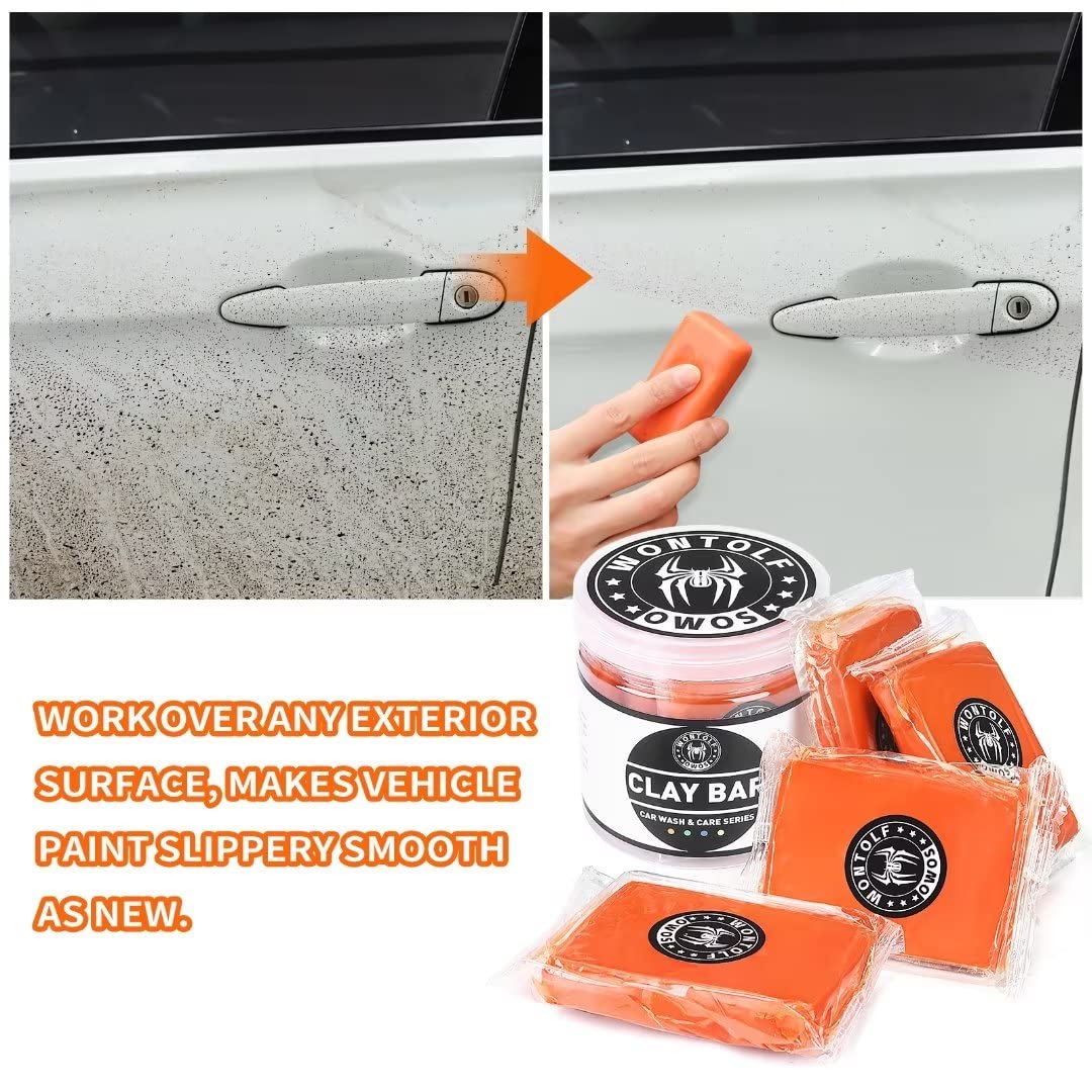 Wontolf 62'' Car Wash Brush with Long Handle, Car Clay Bar 4 Pack 100g Premium Grade Clay Bars Auto Detailing