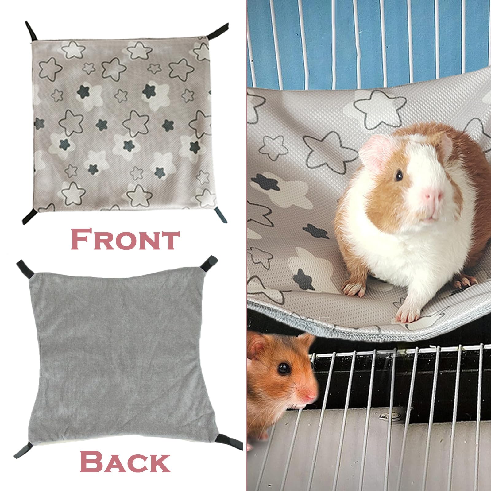 Hamac Świnki Morskiej z Jedwabiem Lśniącym 34 x 34 cm Klatka dla Świnki Morskiej Gwiazda z Indii Regulowana Zabawka dla Królików Karzeł Klatka dla Chomika Huśtawka Dwustronna dla Królika i