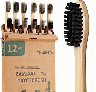 YD WINGTAI Bamboo Toothbrush Biodegradable WoodenToothbrushes 12pack Natural Travel Size Organic Charcoal Tooth Brush