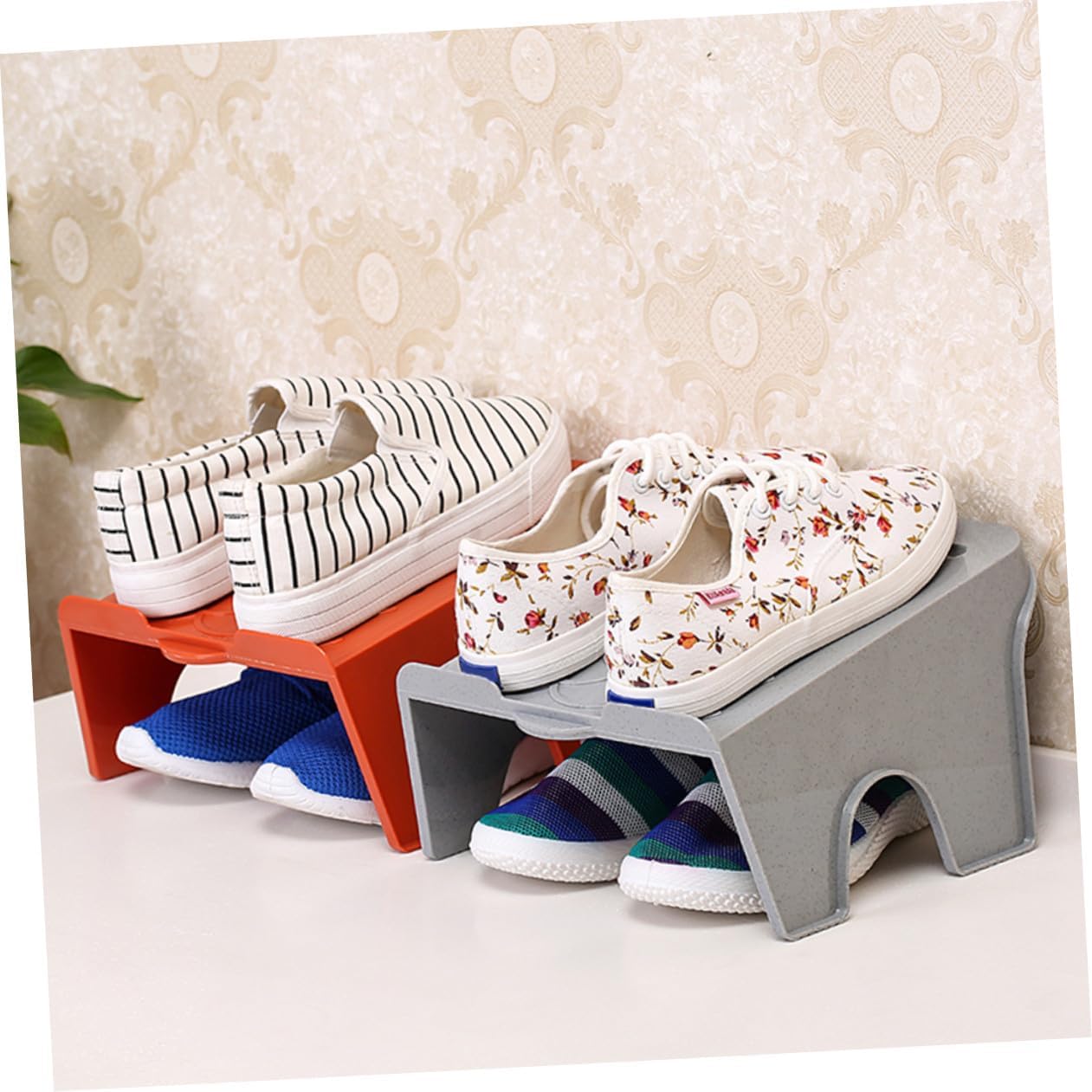 PRETYZOOM 2pcs Space-Saving Closet Hanging Organizer Behind The Door Shoe Rack Stackable Shoes Storage Rack