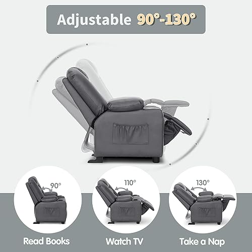 Miniatura 14 de MCombo Sillón reclinable para niños grandes a partir de 3 años, silla reclinable para niños pequeños con portavasos, piel sintética, 7322 (violeta)