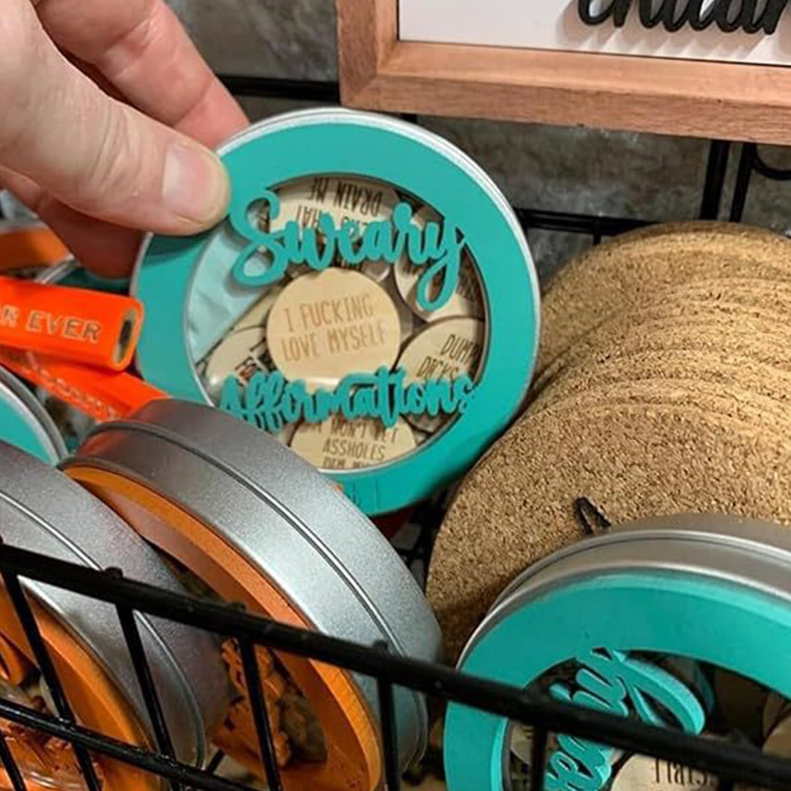 Ncnact Mini Sweary Affirmation Discs, 22pcs Mini Swearing Affirmations, Motivational Statement, Wooden Mini Sweet Affirmation CD, Gifts forfor Family, Friends, Colleagues (Blue)