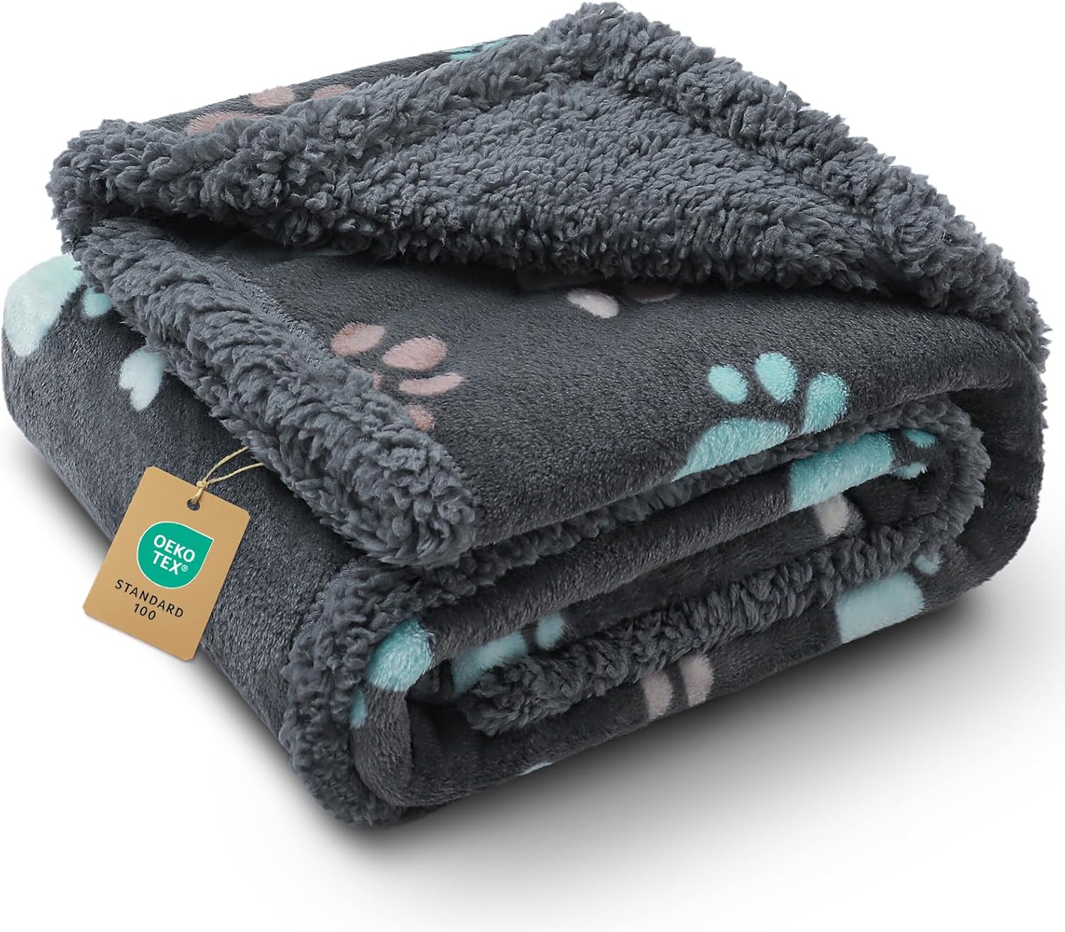 Luciphia Waterproof Pet Blankets for Couch Sofa Bed Cover Cat Liquid Pee Proof Washable Soft Fluffy Large Dog Blanket Reversible Furniture Protection Puppy Grey Paw Thicken Small(40" x 28")