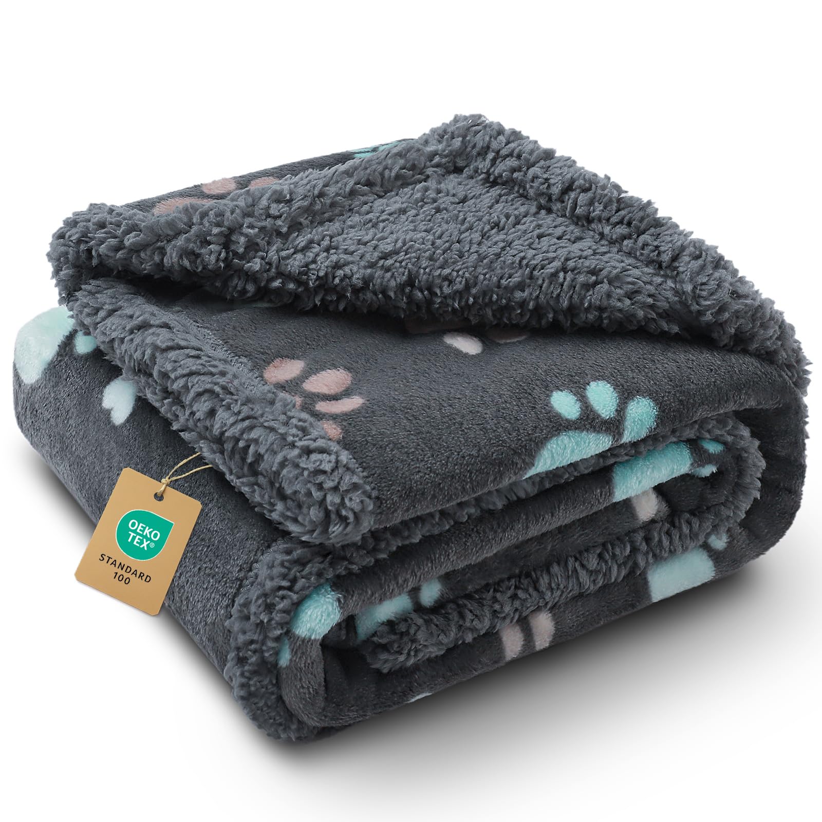 Luciphia Waterproof Pet Blankets for Couch Sofa Bed Cover Cat Liquid Pee Proof Washable Soft Fluffy Large Dog Blanket Reversible Furniture Protection Puppy Grey Paw Thicken Small（40" x 28"）