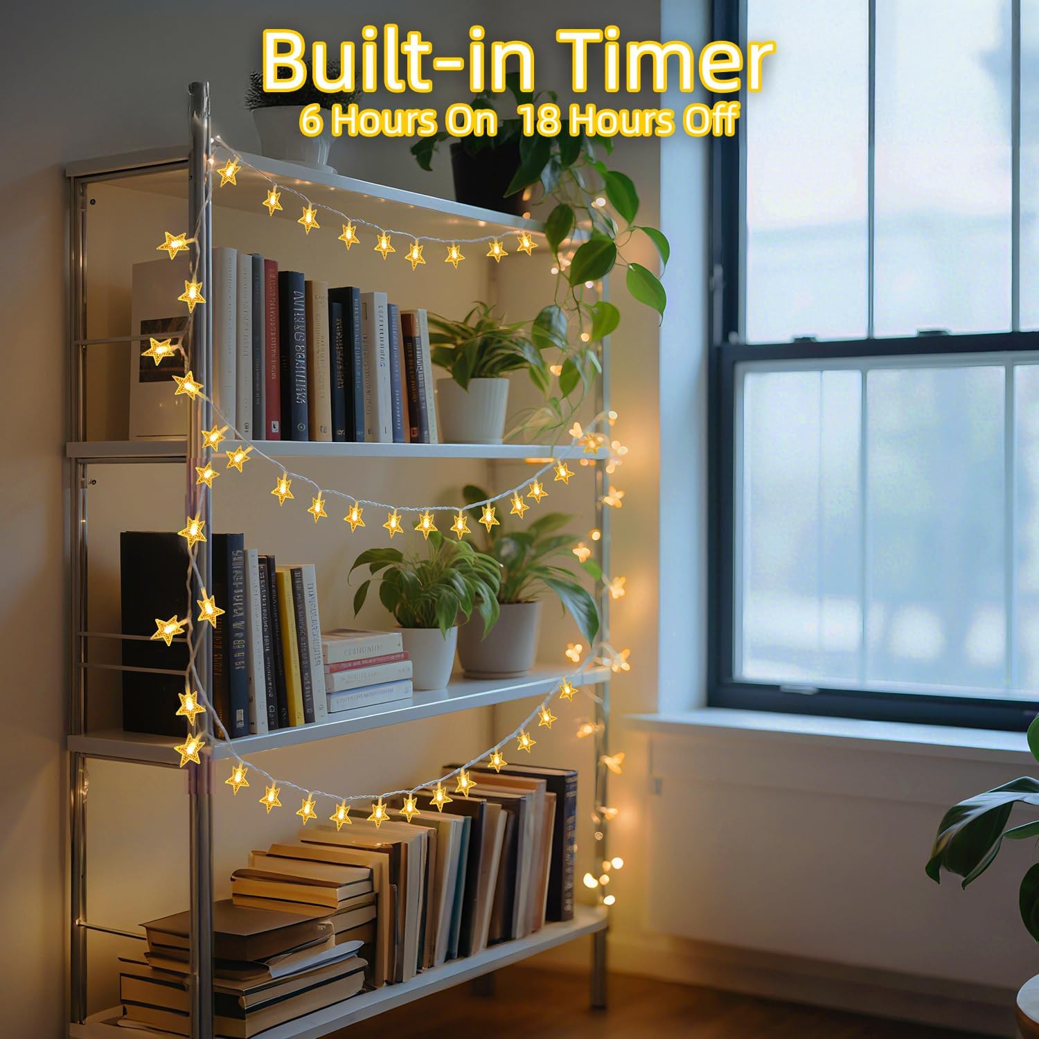 QUHUATU Star String Lights 360 LED 132FT,8 Modes Plug in Star Fairy Lights with Timer & Memory, Indoor Outdoor Star Christmas Lights for Birthday Party Bedroom Wedding Home Classroom Decor Warm White