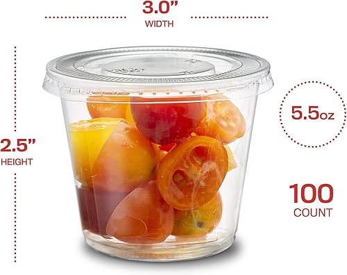 Miniatura 2 de Propack Paquete de 100 tazas de porciones combinadas, tazas de 5 onzas con tapas, a prueba de fugas y apilables, vasos de gelatina, tazas de