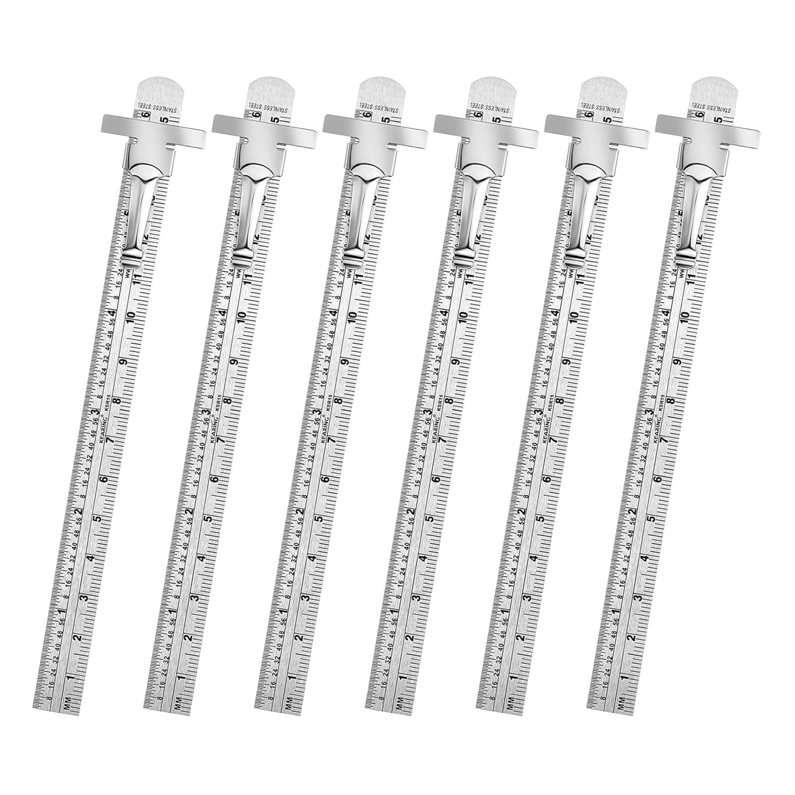 6pcs Pocket Ruler with Detachable Clip 6In 15cm Metric Scale Ruler Stainless Steel Machinists for Measuring Instrument