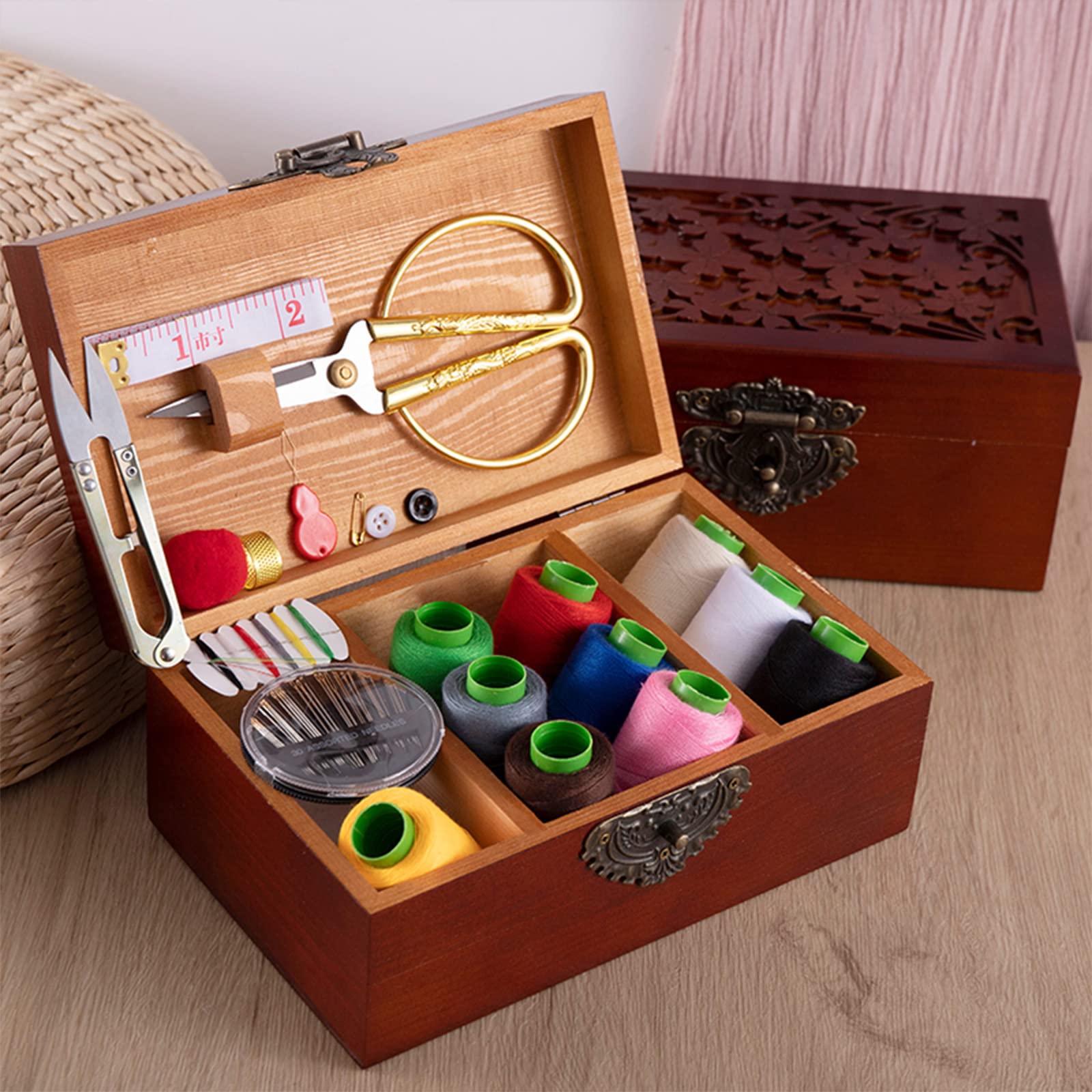 Cestino Da Cucito Stampato Floreale In Tessuto, Scatola