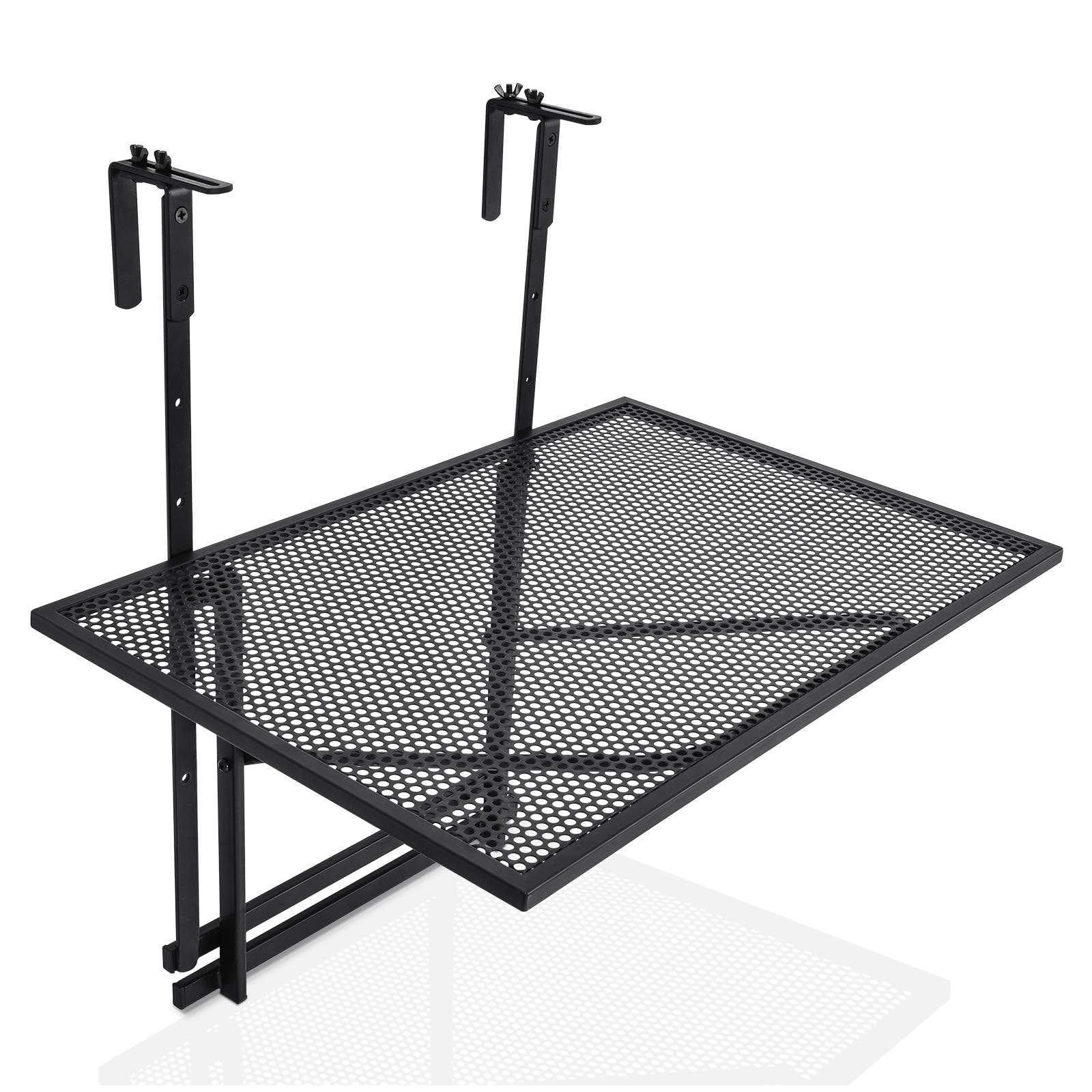 FANTASK Table Suspendue de Balcon Pliante en métal rectangulaire - Capacité de Charge : 20 kg - 60,5 x 40,5 cm - Noir