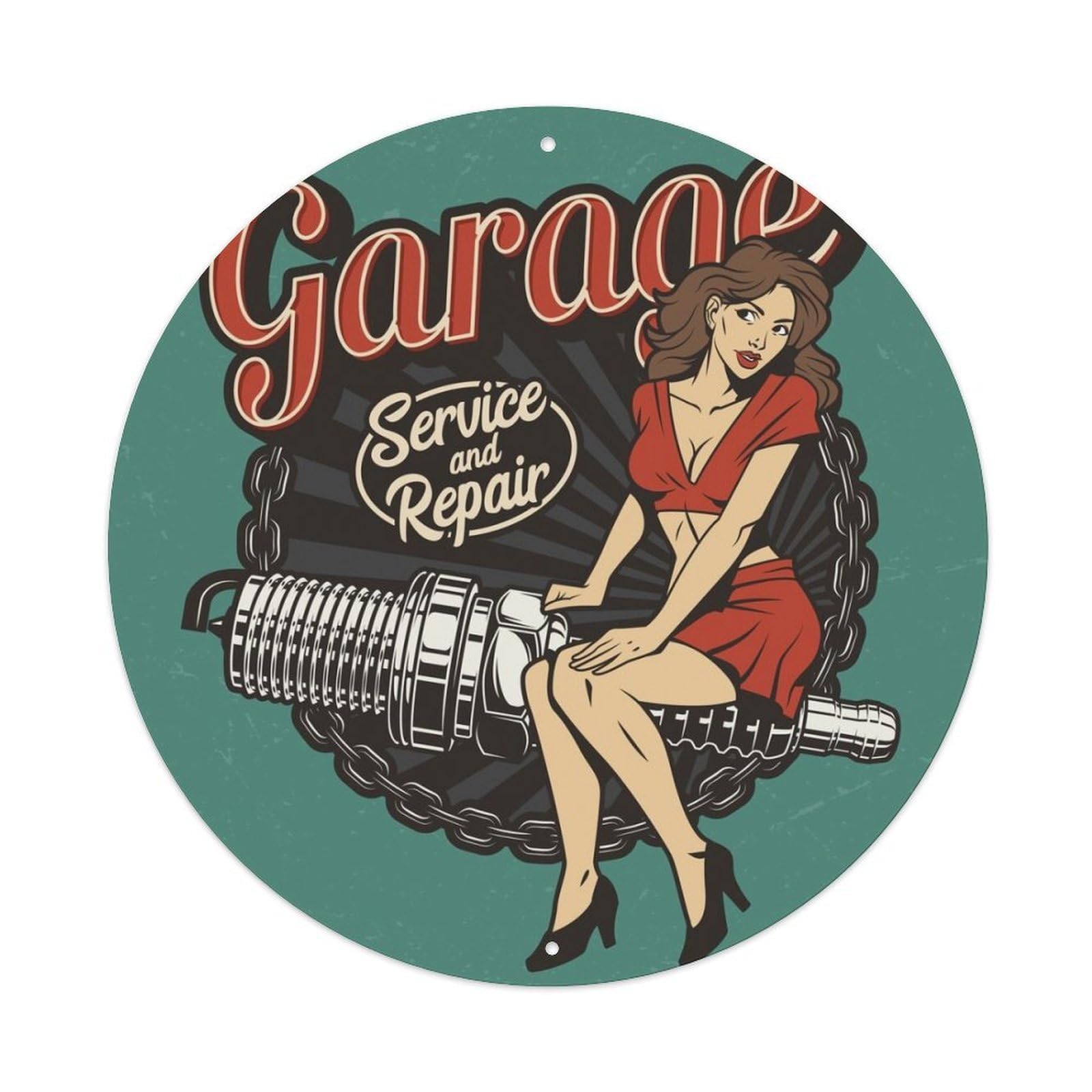Vintage Motorcycle Poster Welcome to Garage Service And Repair Vintage Metal Tin Sign Plaque Wall Decor for Cafe, Club, Garden Round Metal Poster 8x8Inch