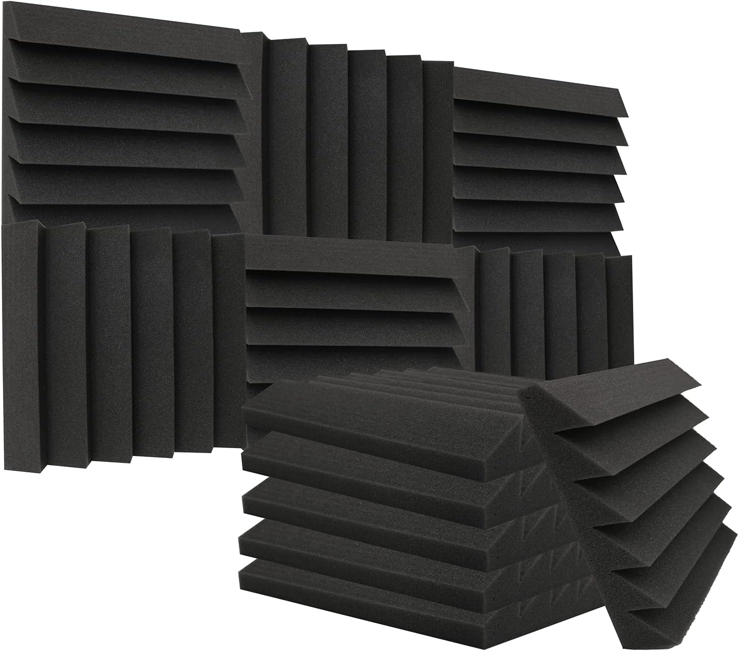 Heavyoff 12 Pack Acoustic Foam Panels Studio Soundproofing Wedges 10"x10"x2" Noise Dampening Sound Insulation for Home Ceiling, Black