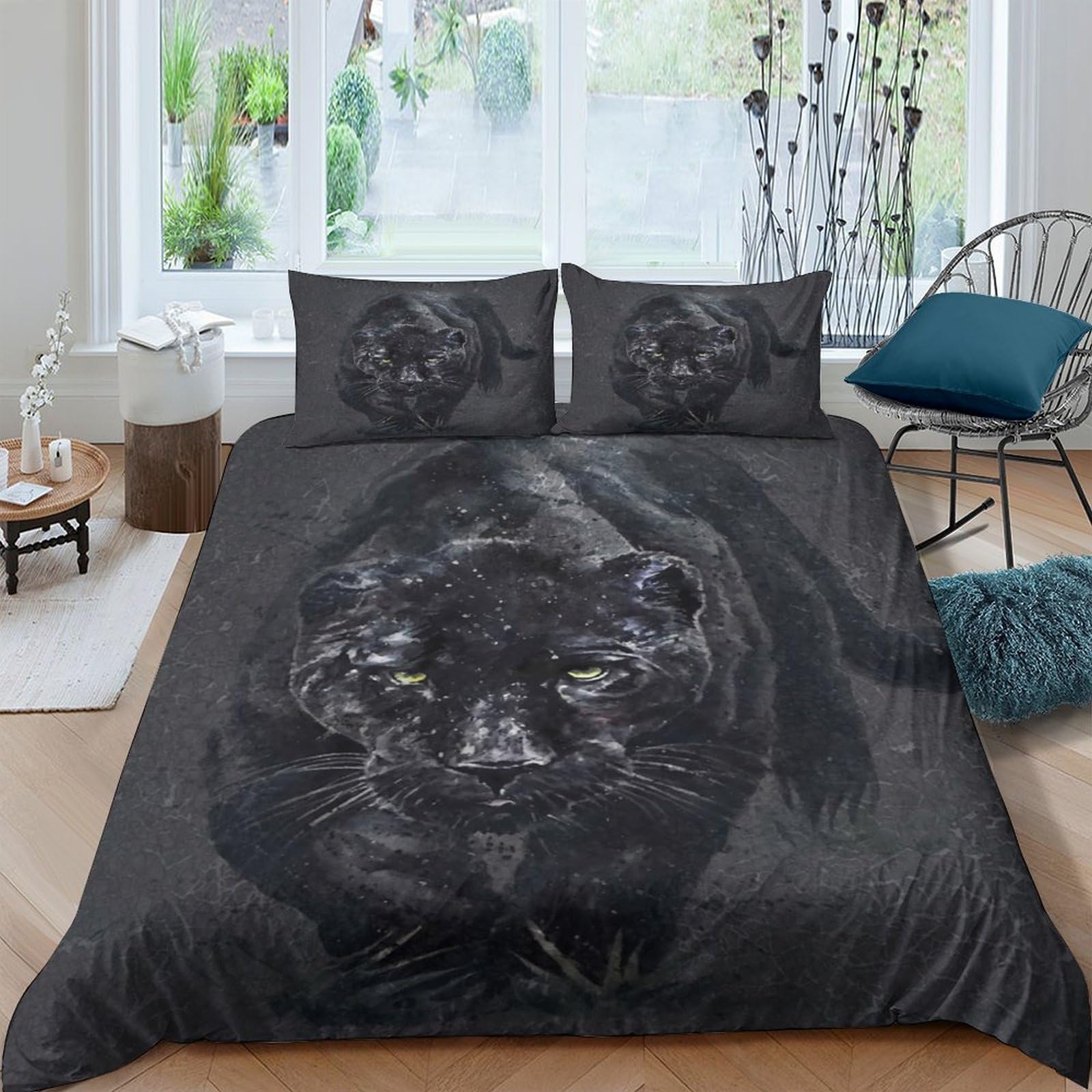 Ctjqhvkz Style-2 3D Printed Black Panther Fitted Sheet Microfiber Soft Breathable Dark Jungle Mattress Cover For Bedroom Guestroom Decor Single（135X200cm）