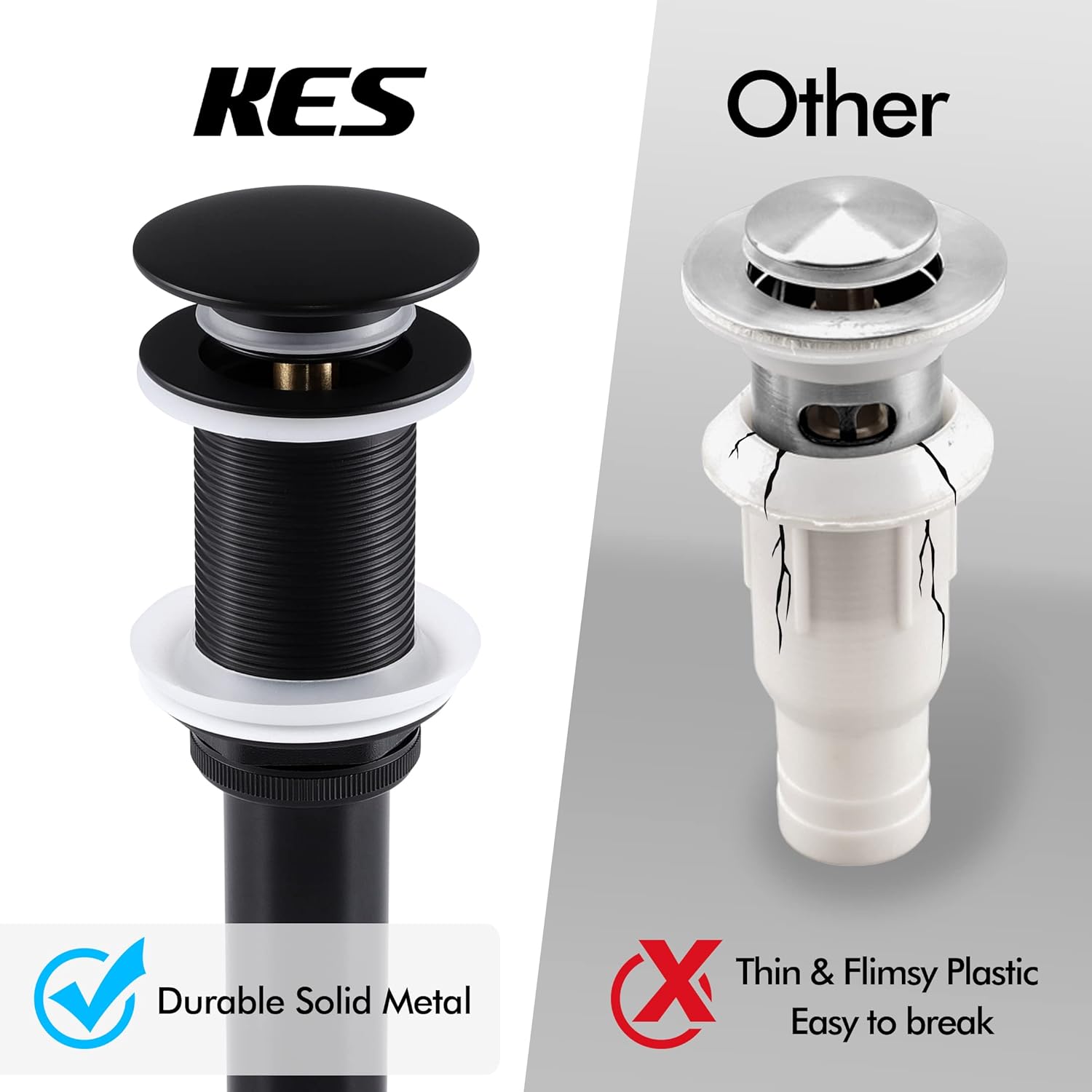 KES Bathroom Sink Drain & Bathroom Faucet, Stainless Steel, Matte Black, S2008S62D-BK+L3156BLF-BK-UPC