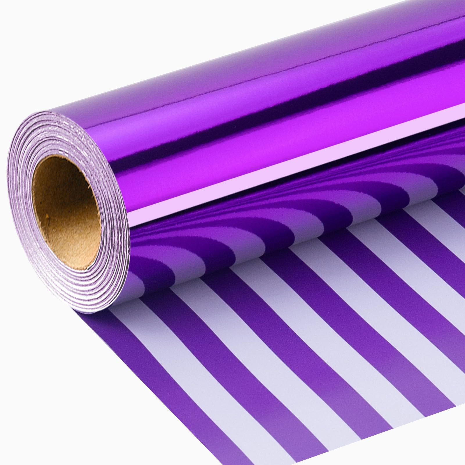 Wikadlik Purple Wrapping Paper - Metallic Purple Solid Color and Horizontal Stripes Reversible Gift Wrap Paper for Birthday, Halloween, Christmas - 43cm x 10m Mini Roll