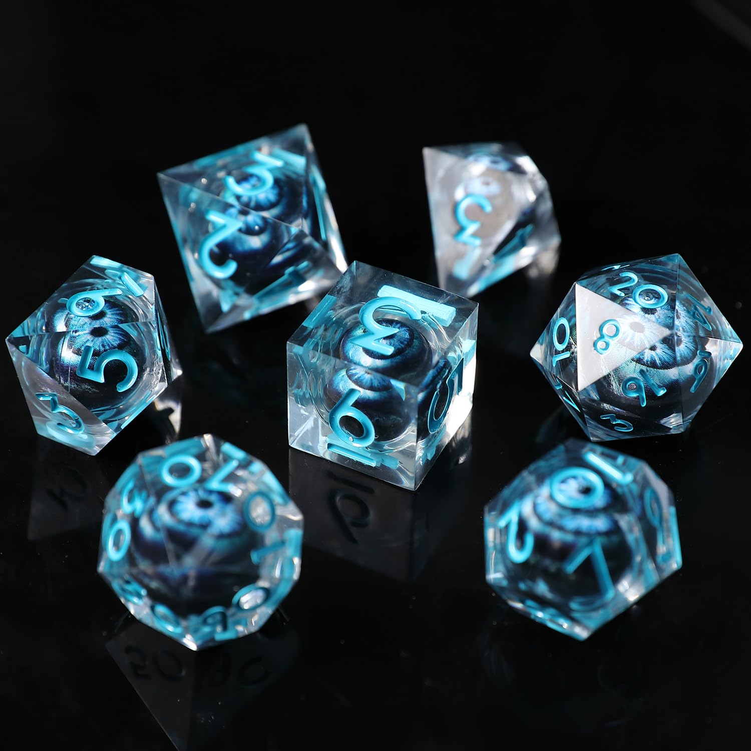DND Dice Set Floating Pupil Skull Eyeball 7 Piece Handmade Polyhedral D&D Resin Sharp Edge Dice for Dungeons and Dragons RPG Role Playing Antique Halloween Dice with Gift Box - Image 3