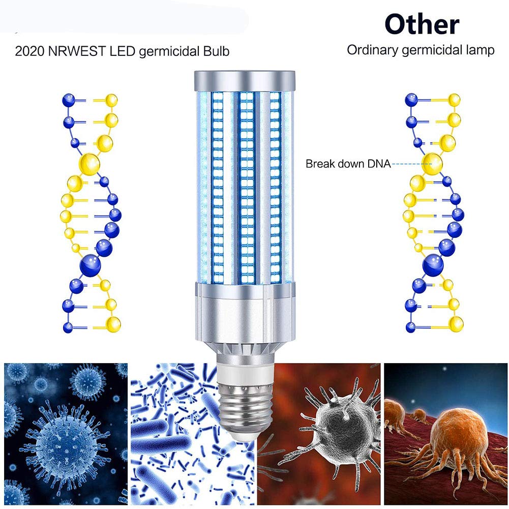 Lámpara LED germicida,E27/E26 Base Led Bombilla de maíz, Lámpara de desinfección con Bombilla de Tubo de luz Ultravioleta UV para el hogar, restaurantes, escuelas, 60W,UV Light+Remote Control,2