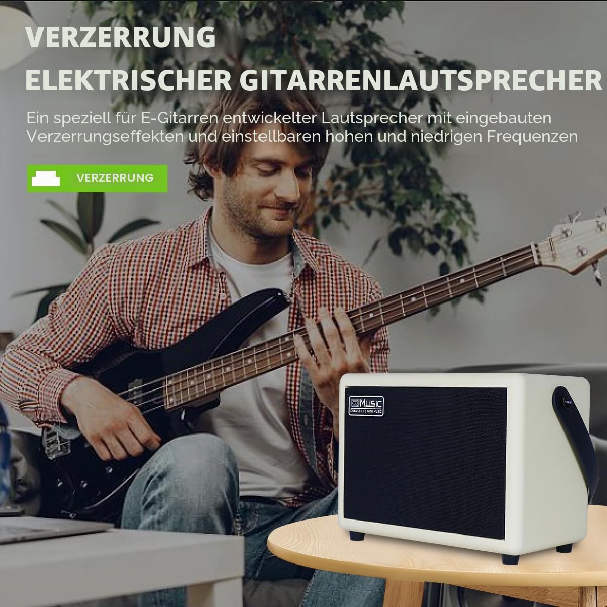 COOLMUSIC Einzigartiger 10G 10W Kabelloser Wiederaufladbarer E-Gitarrenverstärker mit Bluetooth 5.0, Verzerrungseffekte, Tragbarer Übungsverstärker für Zuhause und Musikparty