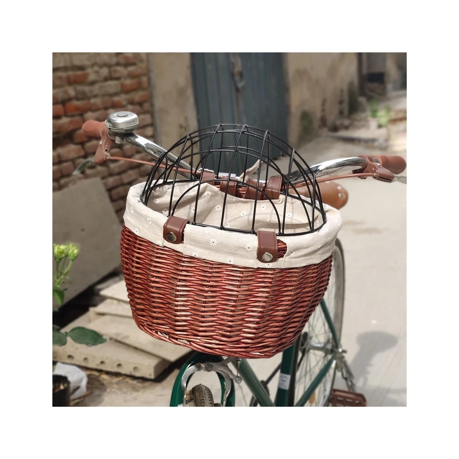Fahrradkorb für Hunde Fahrrad-Frontkorb aus Weidengeflecht, for Haustiere, Katzen, Hunde, Fahrradkorb, Lenker, Fahrradtasche, Fahrradträgertasche mit Deckel, Fahrradaufbewahrungskorb