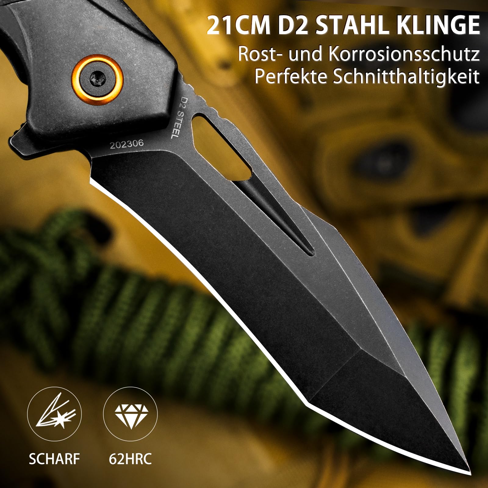 LOTHAR LICH KING Couteau Pliant de Poche en Acier D2 avec Manche en G10 Idéal pour Camping et Survie, Cadeau pour Homme, Couteau de Poche Pratique et Portable | Couteau à poignée G10 - Couteau d'extérieur pour camping et survie - Couteau pliant - Cadeau p
