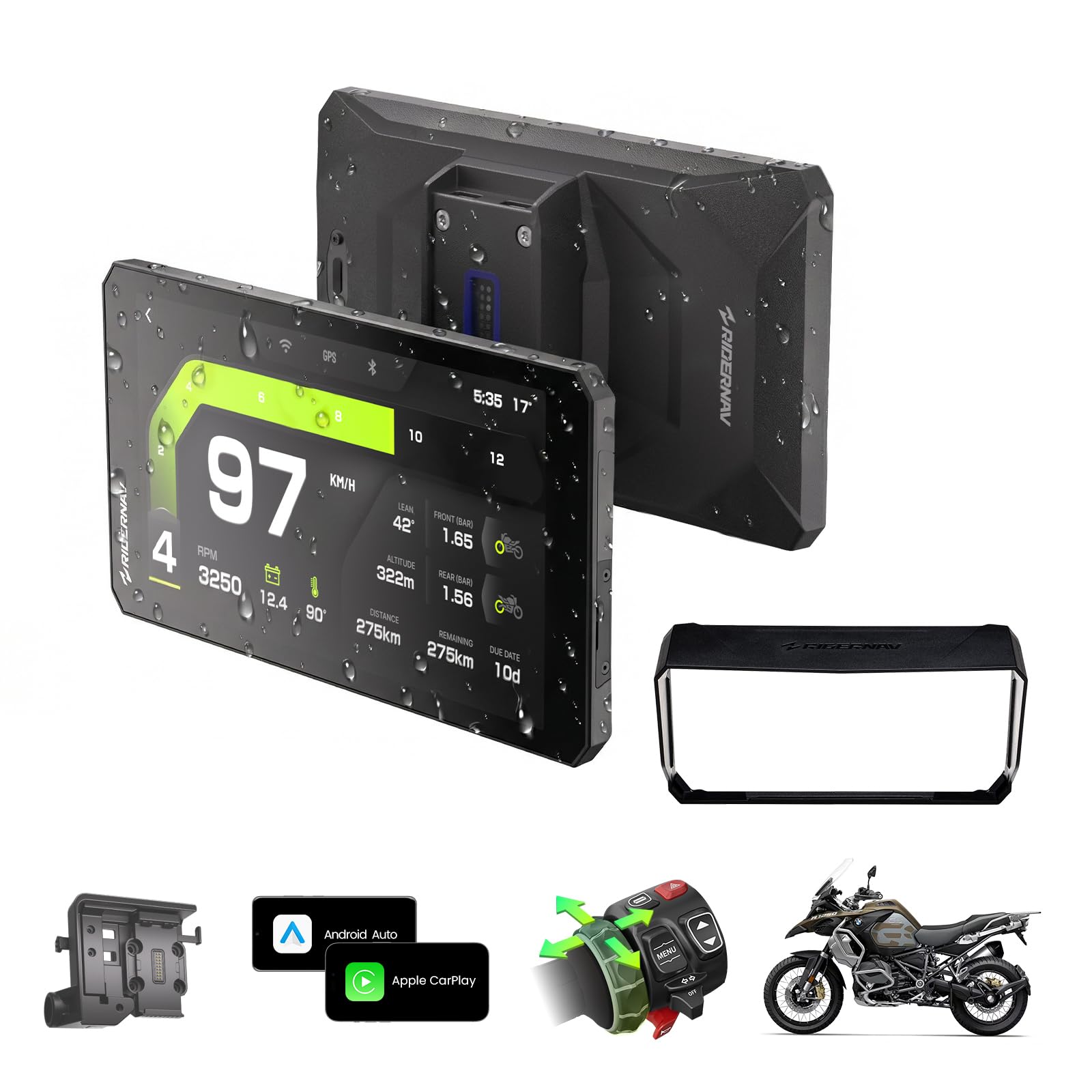R7M 7" CarPlay y Android Auto Inalámbrico para Motos BMW con Visera Parasol – Control Nativo por Wonder Wheel y Cámara de Acción | Datos en Tiempo Real (TPMS/RPM) | Actualizaciones OTA | GPS