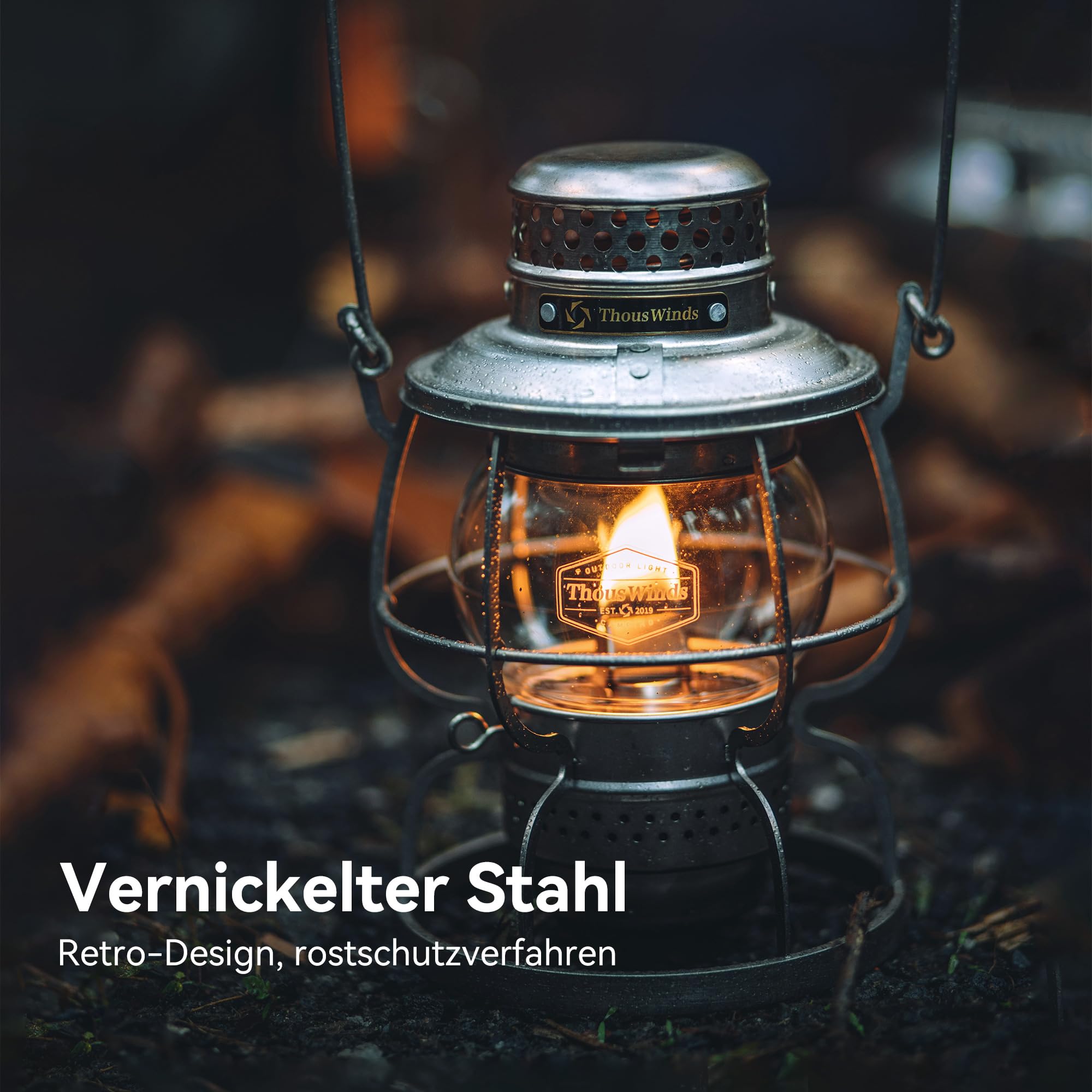 Thous Winds Petroleum Sturmlampe, Camping Laterne Petroleum, "Eisenbahn" Kerosin Laterne mit Tragegriff, Winddicht für Outdoor, Camping, Wandern, Terrasse, Picknick - Khaki