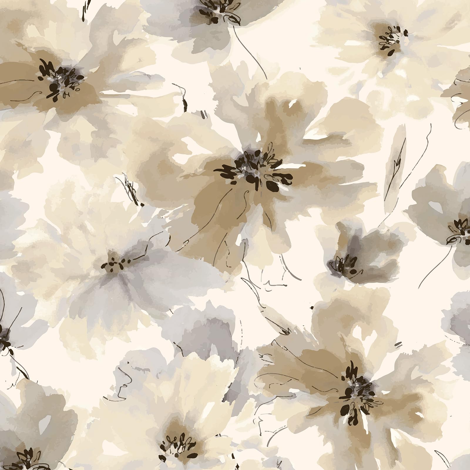 JiffDiff Beige Flower Watercolor Peel and Stick Wallpaper