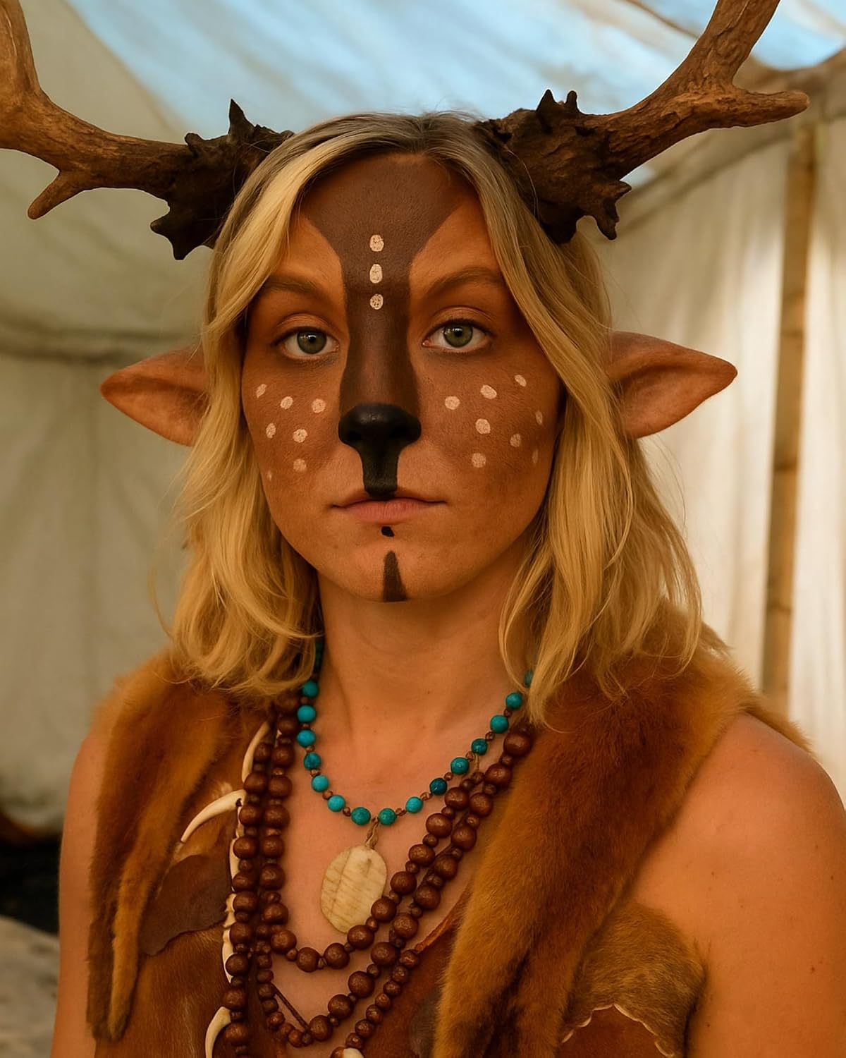 Libima Faun Ears Satyr Costume Prosthetic Deer Fawn Goat Antlers Ears Costume Latex Prosthetic Set with Face Paint and Makeup Adhesive Glue Halloween Christmas Fairy Masquerade Cosplay