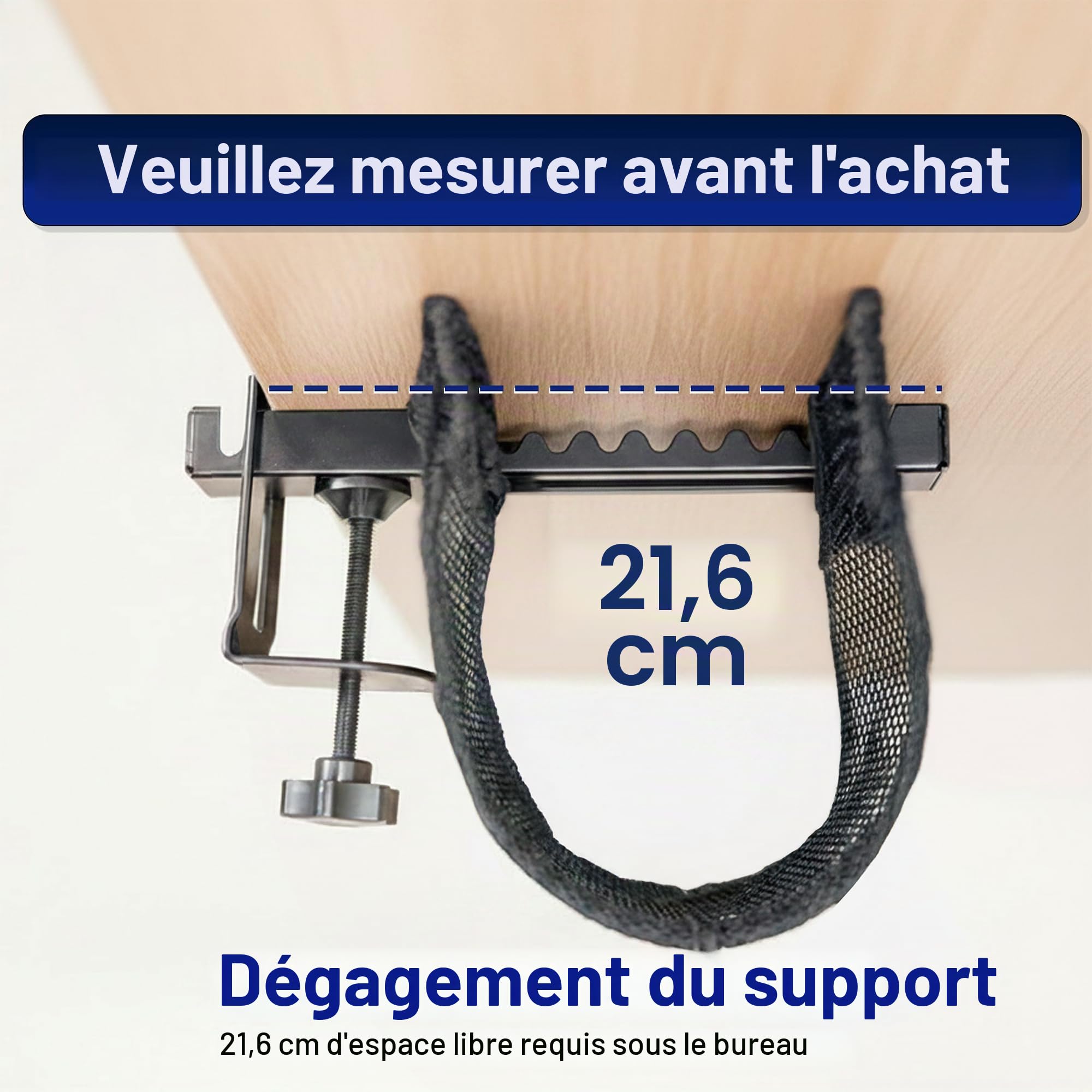 VIVO DESK-AC44MH Filet de câble en Maille de 112 cm à Clipser sous Le Bureau, Support de multiprise, Solution Ergonomique réglable de Gestion des câbles pour Bureau à Domicile, Noir, DESK-AC44MH