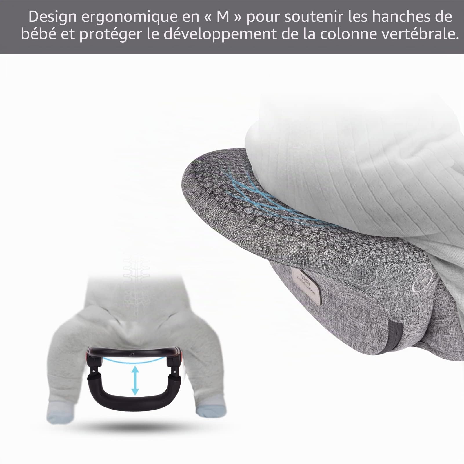 Bebamour Porte-bébé Hipseat 0-36 mois, tabouret de taille avec support dorsal léger et réglable, porte-bébé 3 en 1 siège bébé à tout-petit(New Light Grey)