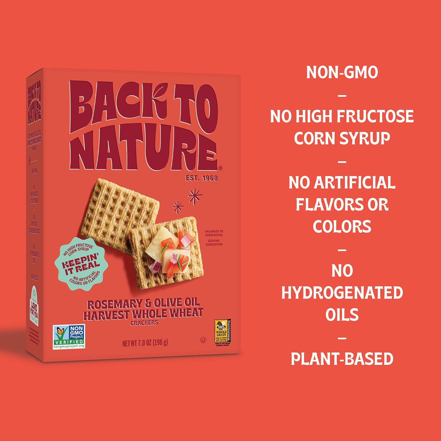 Back to Nature - Rosemary & Olive Oil Harvest Whole Wheat Crackers - Non-GMO, Made with Whole Grain Wheat & Sea Salt, - Seriously Tasty Snacks - 7 Ounce (Pack of 12)
