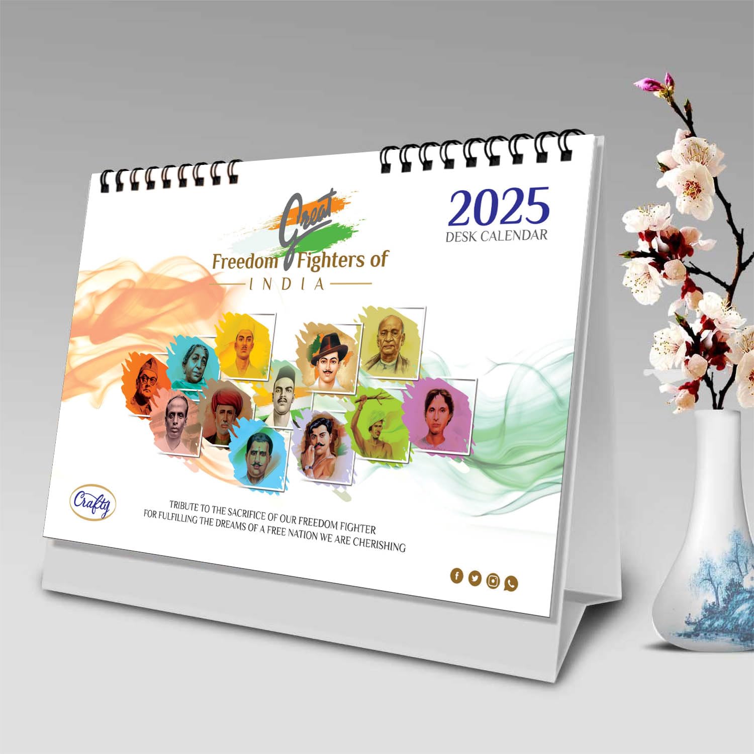 DESK CALANDER TABLE CALANDER 2025 GREAT FREEDOM FIGHTERS OF INDIA Size ...