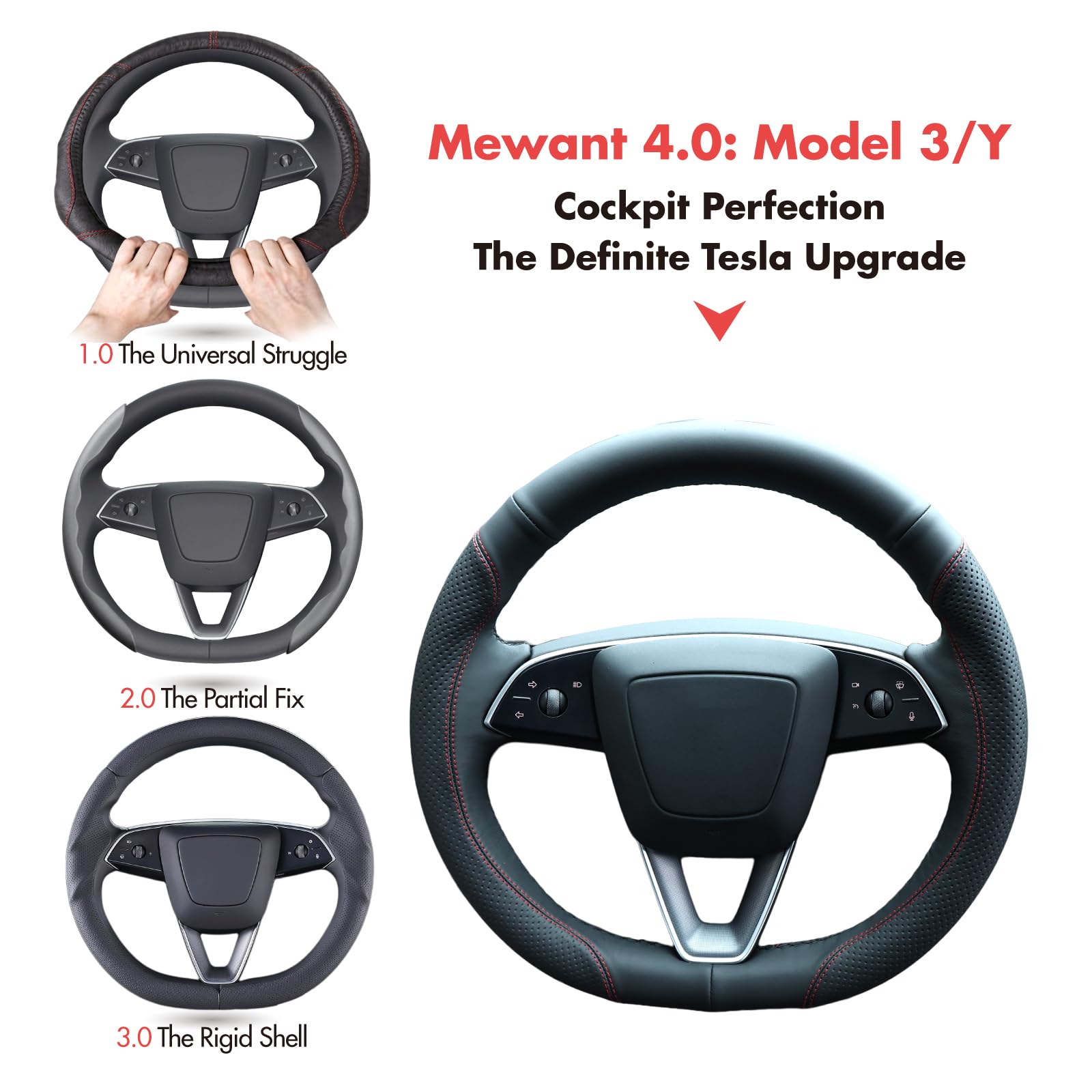 MEWANT Funda para volante de piel de microfibra auténtica de fácil costura de 30 minutos, compatible con Tesla Model 3 Highland 2023-2026 Model Y Juniper 2025-2026, compatible con calentador, ajuste
