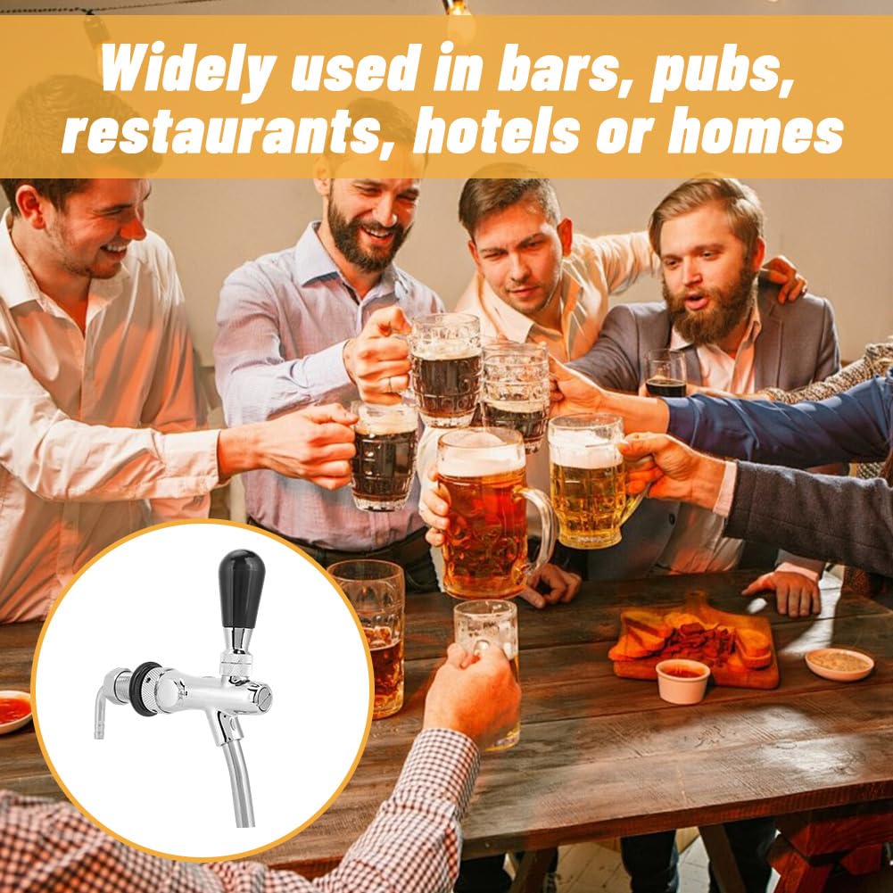 Bier Zapfhahn G5/8 Zoll, Fassbierhahn mit Kompensator | Verchromter Bierhahn mit Durchflussregler, einstellbarer Zapfhahn für Keg, Hausbar & Restaurant