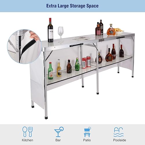 Miniatura 6 de REDCAMP Mesa de bar portátil extra larga con faldas de barra y estante de almacenamiento, mesa de bar plegable para fiesta, patio, 78 x 33.5 x 15