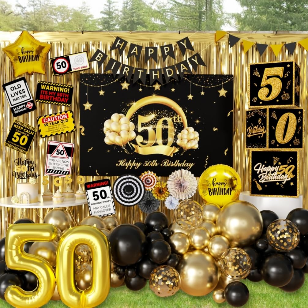 50 Años Decoración Cumpleaños - Espirales Colgantes (pack De 6) - Oro  Rosa/negro/plateado Regalo 50 Aniversario Bodas Oro, image size:1006x1006