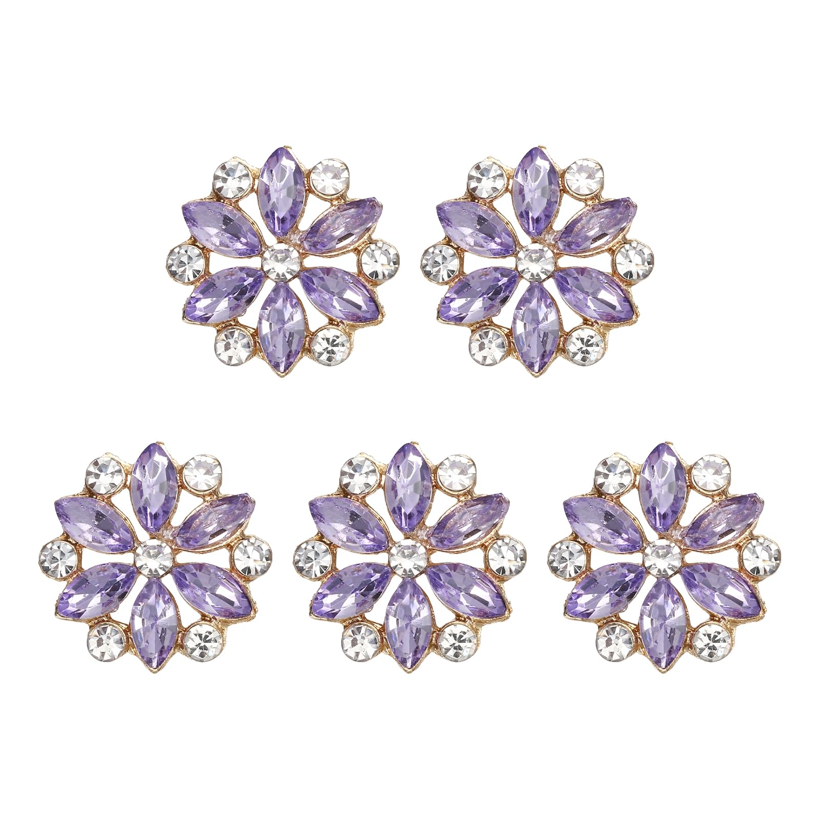 PATIKIL 5pcs Rhinestone Buttons for Clothing, 0.8"(20mm) Flower Crystal Buttons Diamond Flowers Embellishments Sew on Bulk for Crafts DIY Sewing Clothing Jewelry Making, Light Purple