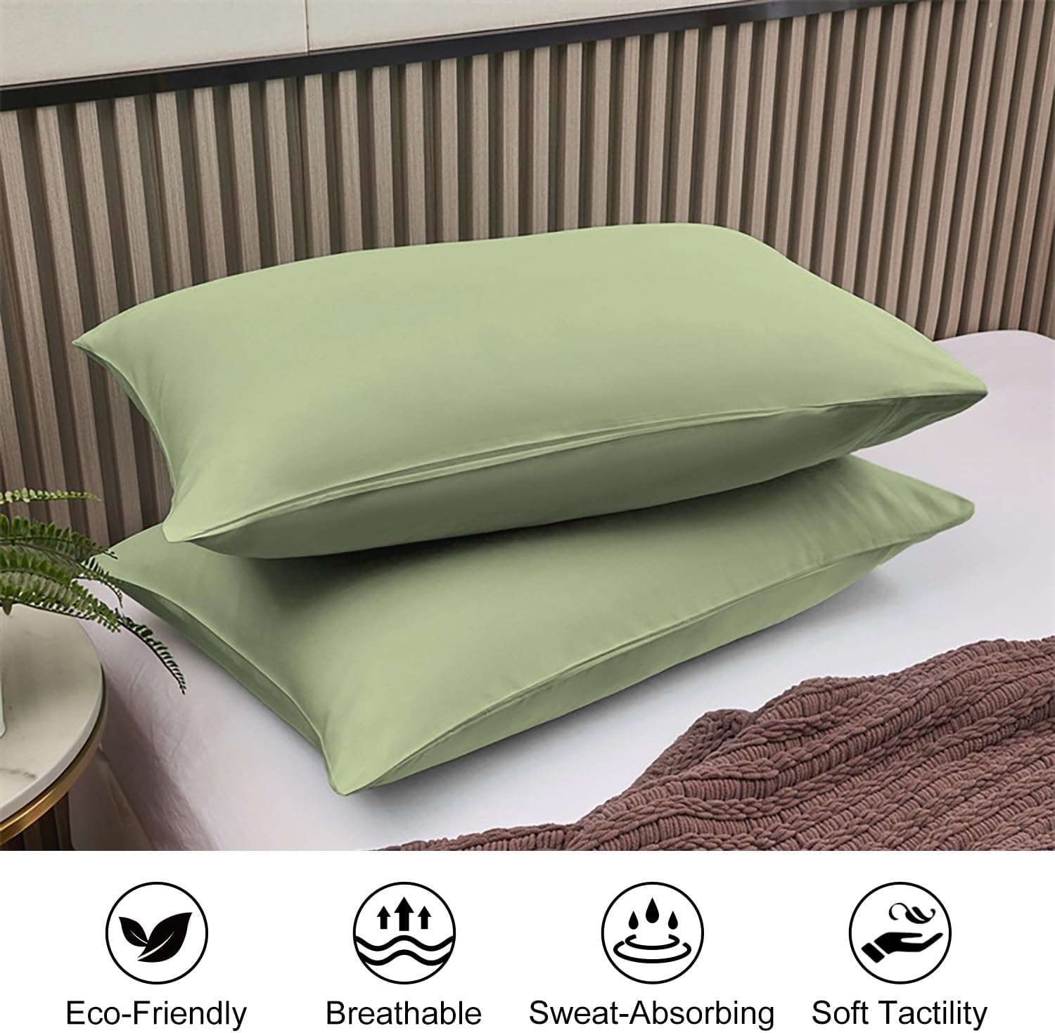 Lirex 2 Pack Pillow Cases,100% Cotton Breathable Pillowcases,20"X 36" King Standard Size,Green - Image 3