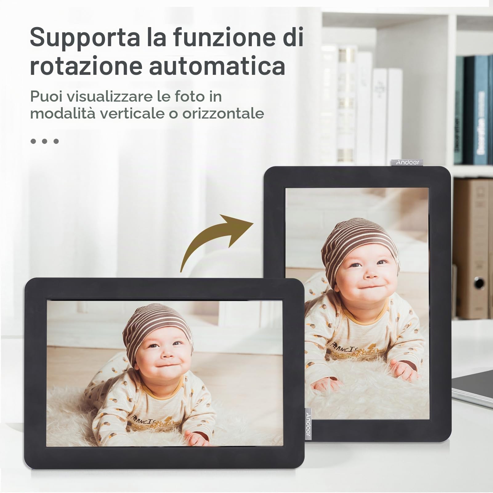 Andoer Cornice digitale WiFi da 10,1 pollici, cornice digitale Cloud, schermo IPS Touch Control da 16 GB, memoria auto rotazione con supporto posteriore
