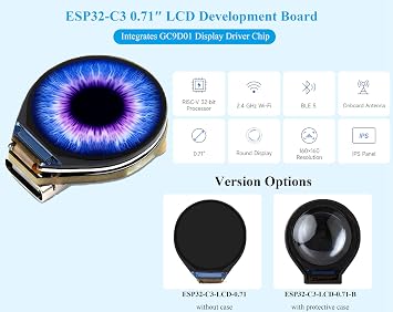 ESP32-C3 Development Board with 0.71inch Round Display 160x160 Resolution, Based on ESP32-C3 Single-Core Processor, SPI Interface Display, ESP32 with Display